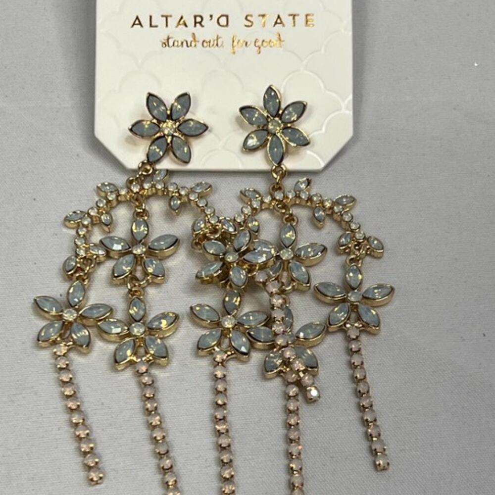 Altar’d State opal rhinestone daisy chandelier earrings in gold tone